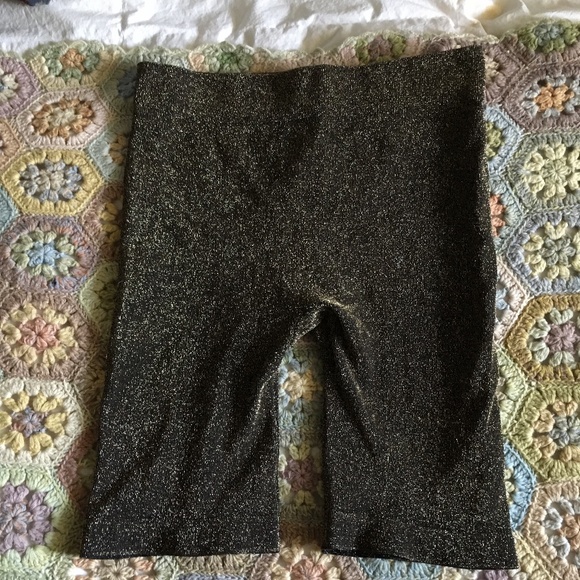 FREE PEOPLE Black + Gold Shimmer Lurex Stretch High Rise Bike Shorts XS/S - Picture 3 of 5